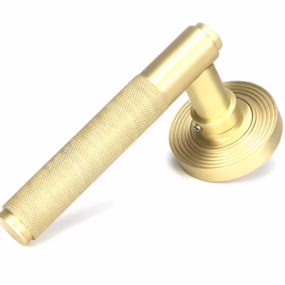 Satin Brass Brompton Lever on Rose Set (Beehive) - Unsprung