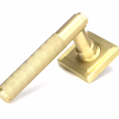 Satin Brass Brompton Lever on Rose Set (Square) - Unsprung