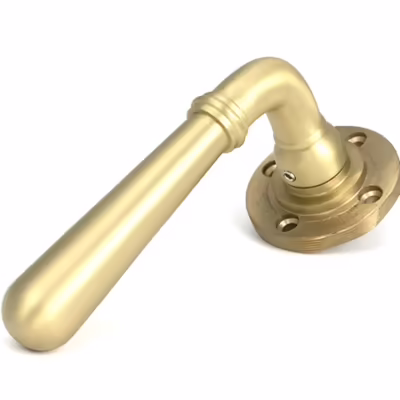 Satin Brass Newbury Lever on Rose Set (Beehive) - Unsprung - Image 4