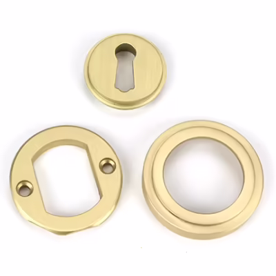 Satin Brass Round Escutcheon (Art Deco) - Image 4