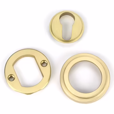 Satin Brass Round Euro Escutcheon (Art Deco) - Image 4