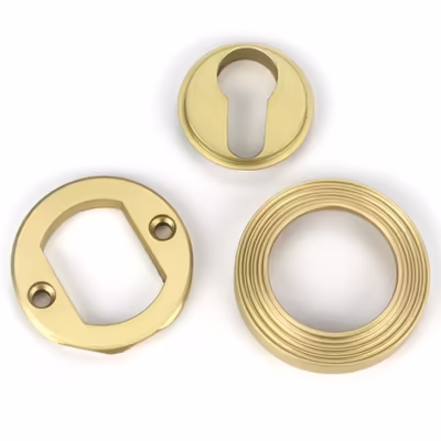 Satin Brass Round Euro Escutcheon (Beehive) - Image 4