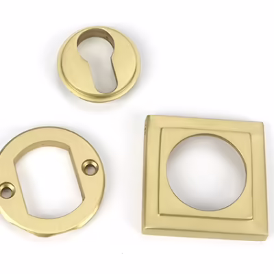 Satin Brass Round Euro Escutcheon (Square) - Image 4