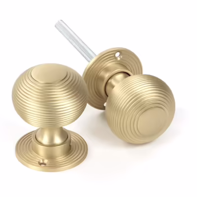 Satin Brass Heavy Beehive Mortice/Rim Knob Set