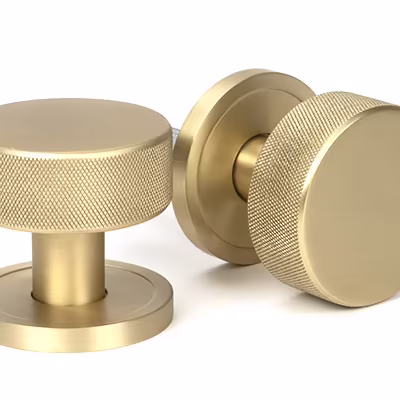 Satin Brass Brompton Mortice/Rim Knob Set (Plain)