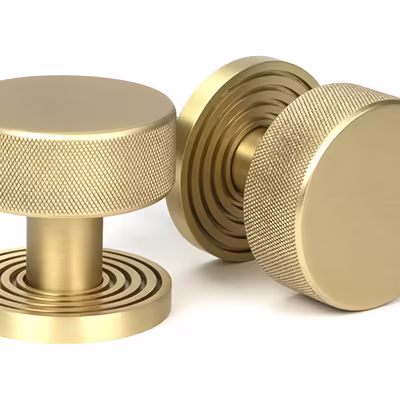 Satin Brass Brompton Mortice/Rim Knob Set (Beehive)
