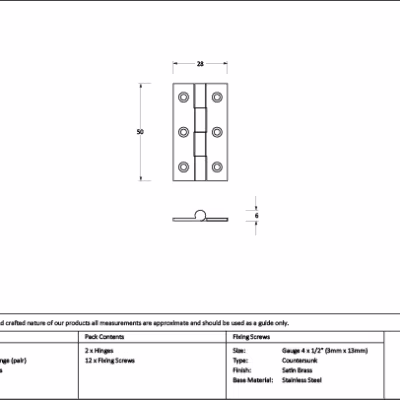 Satin Brass 2" Butt Hinge (pair) - Image 2