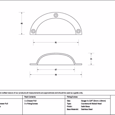 Satin Brass 4" Plain Drawer Pull - Image 2
