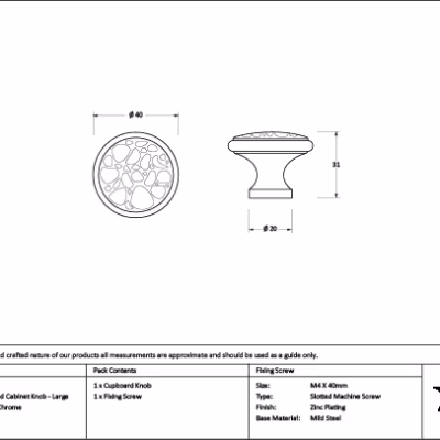 Polished Chrome Hammered Cabinet Knob - Large - Image 2