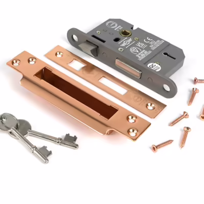 Polished Bronze 2 1/2" 5 Lever BS Sash Lock - Image 3
