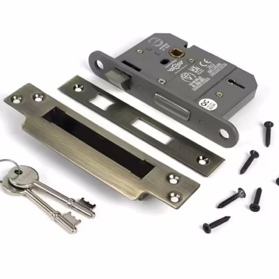 Aged Brass 3" 5 Lever BS Sash Lock - Image 3