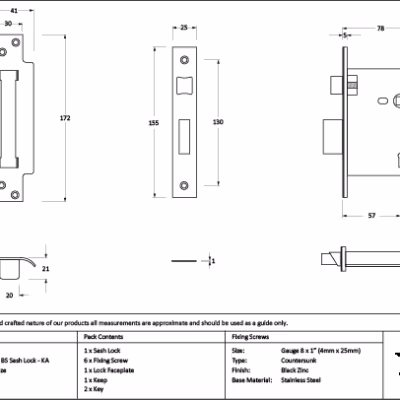 Aged Bronze 3" 5 Lever BS Sash Lock KA - Image 2