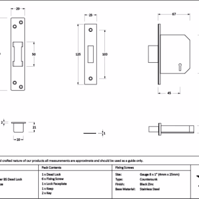 Aged Bronze 2 1/2" 5 Lever BS Dead Lock - Image 2