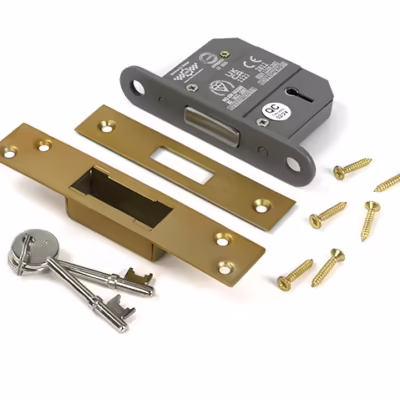 Satin Brass 2 1/2" 5 Lever BS Dead Lock KA - Image 3