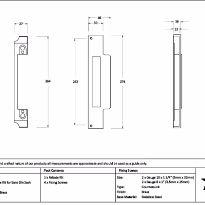 Polished Brass 1/2" Rebate Kit for Euro Din Sash Lock - Image 2