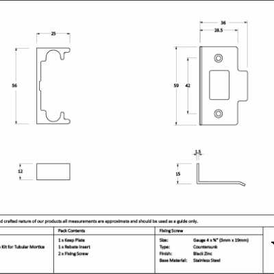 Pewter 1/2" Rebate Kit for Tubular Mortice Latch - Image 2