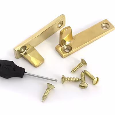 Polished Brass Night-Vent Locking Art Deco Fastener - Image 6