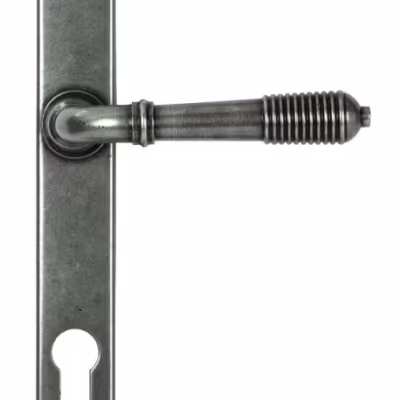 Pewter Reeded Slimline Lever Espag. Lock Set