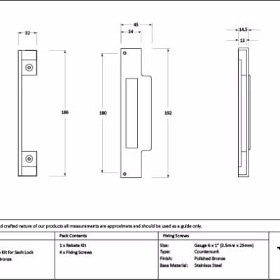 Polished Bronze 1/2" Rebate Kit for Sash Lock