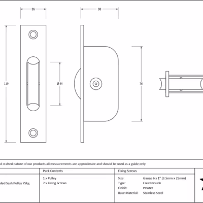 Pewter Square Ended Sash Pulley 75kg - Image 2