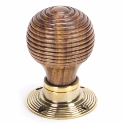 Rosewood & Aged Brass Beehive Mortice/Rim Knob Set - Image 3