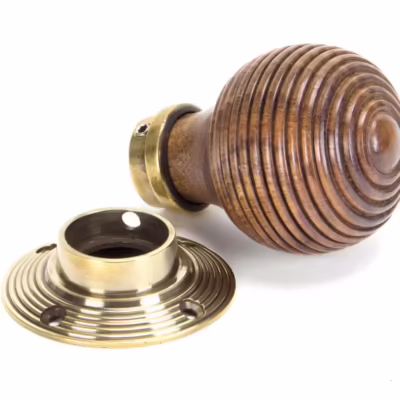 Rosewood & Aged Brass Beehive Mortice/Rim Knob Set - Image 4
