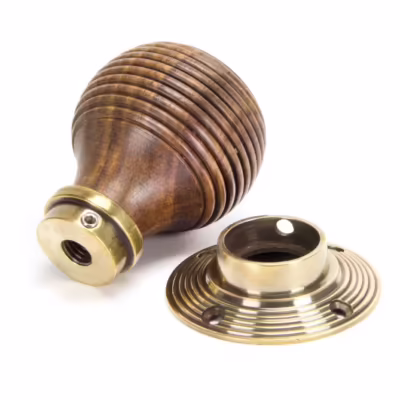 Rosewood & Aged Brass Beehive Mortice/Rim Knob Set - Image 5