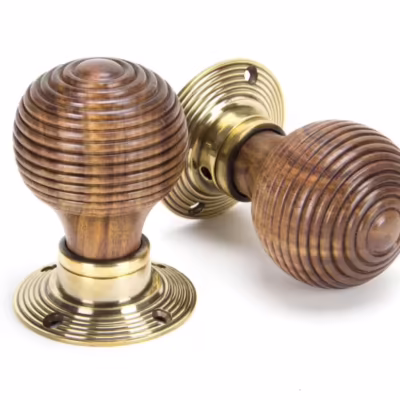 Rosewood & Aged Brass Beehive Mortice/Rim Knob Set