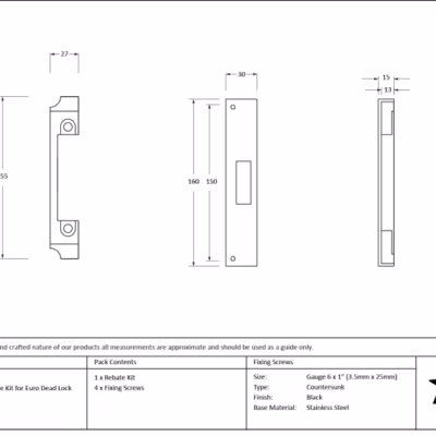 Black ½" Euro Dead Lock Rebate Kit - Image 2
